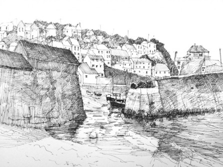 Low Tide, Mevagissey Cornwall 8.5" x 11" Pen and Ink