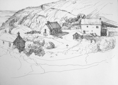 Porthgwarra Village View 8.5" x 11" Pen and Ink